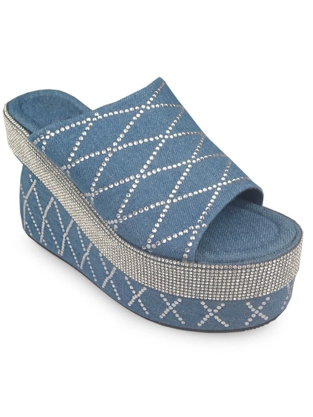 NWT Cape Robbin Denim Blue and Rhinestone Accent Platform Sandals Size 7